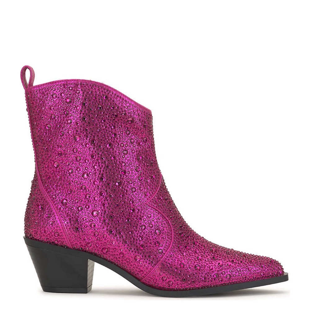 Jessica Simpson Oviedo Fuchsia Shimmer Fabric Rhinestone Western Booties 10M